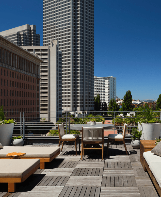 Lounge area on a terrace at 1 Hotel San Francisco